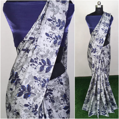 white monolisha cotton blue printed saree