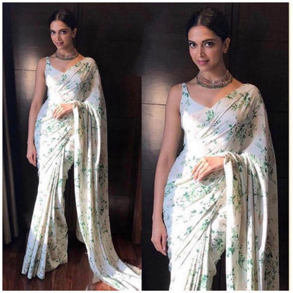 white moss chiffon digital printed partywear saree