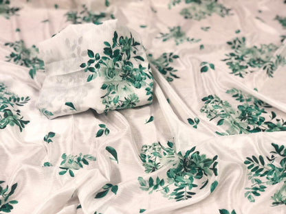 white moss chiffon digital printed partywear saree