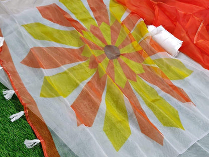 White moss organza multicolor digital printed attractive saree