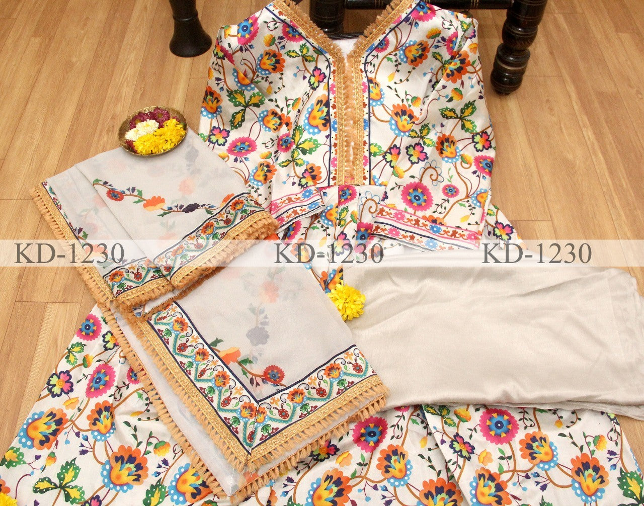 White multicolor digital printed long gown