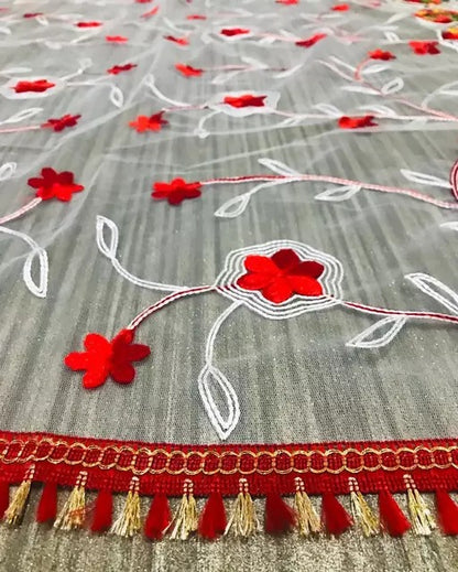 White multicolor fulkali thread work net dupatta