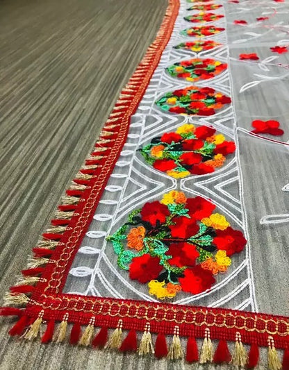 White multicolor fulkali thread work net dupatta