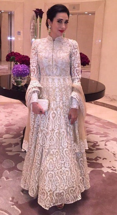 White net chain stitch embroidered gown