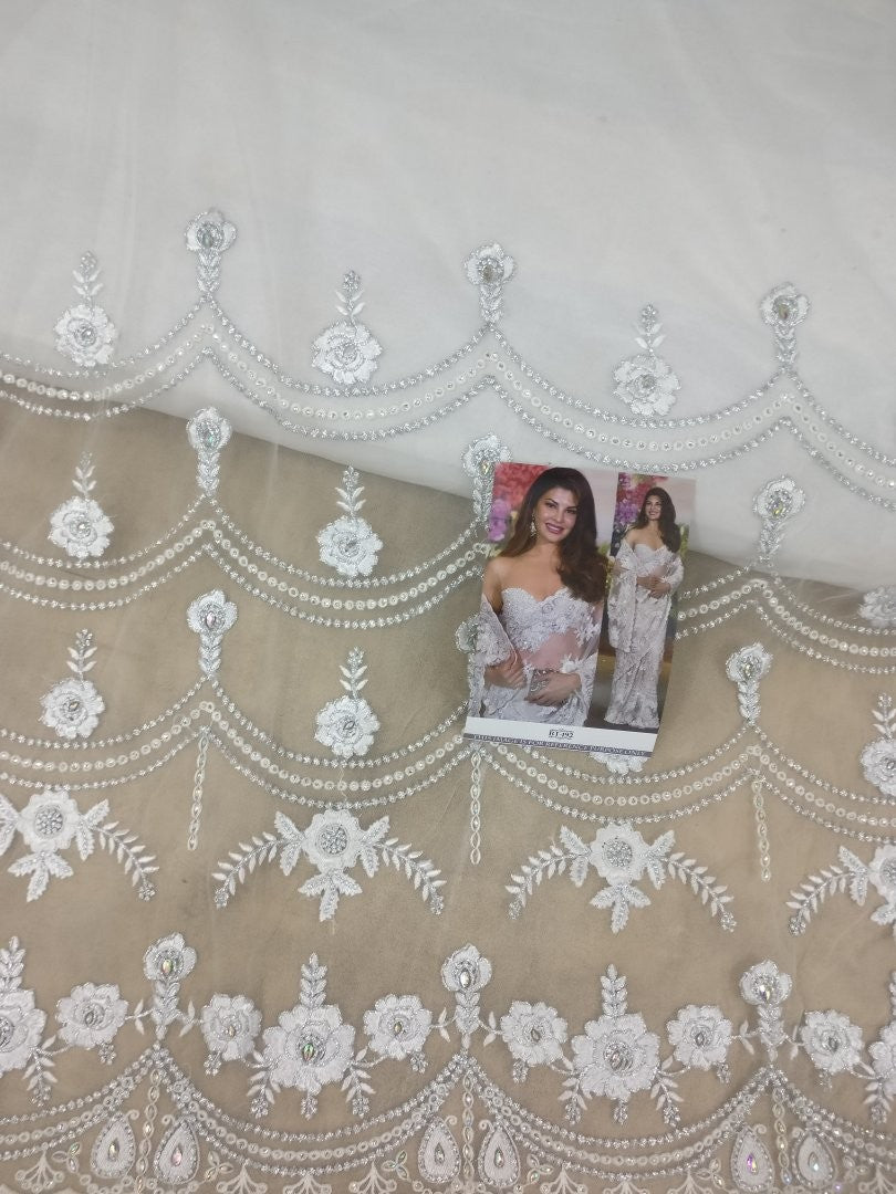 white net heavy embroidered bollywood style wedding saree