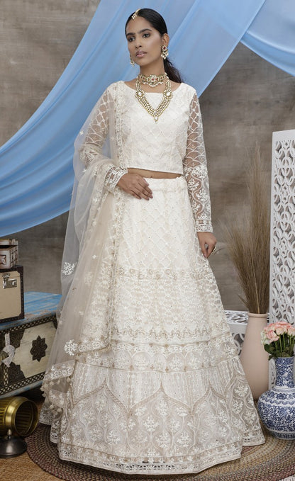 white net heavy embroidered wedding lehenga choli