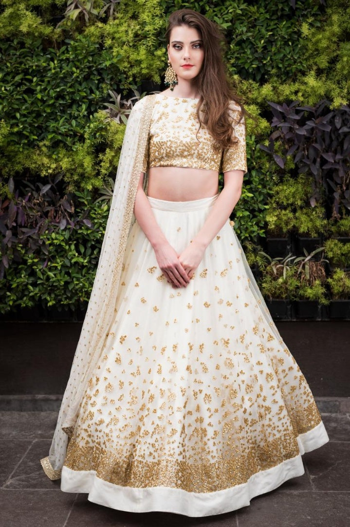 White net sequence embroidered wedding lehenga choli