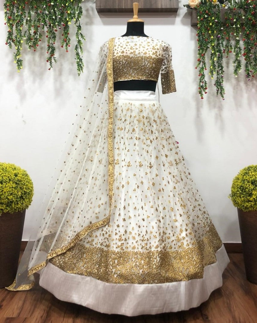 White net sequence embroidered wedding lehenga choli