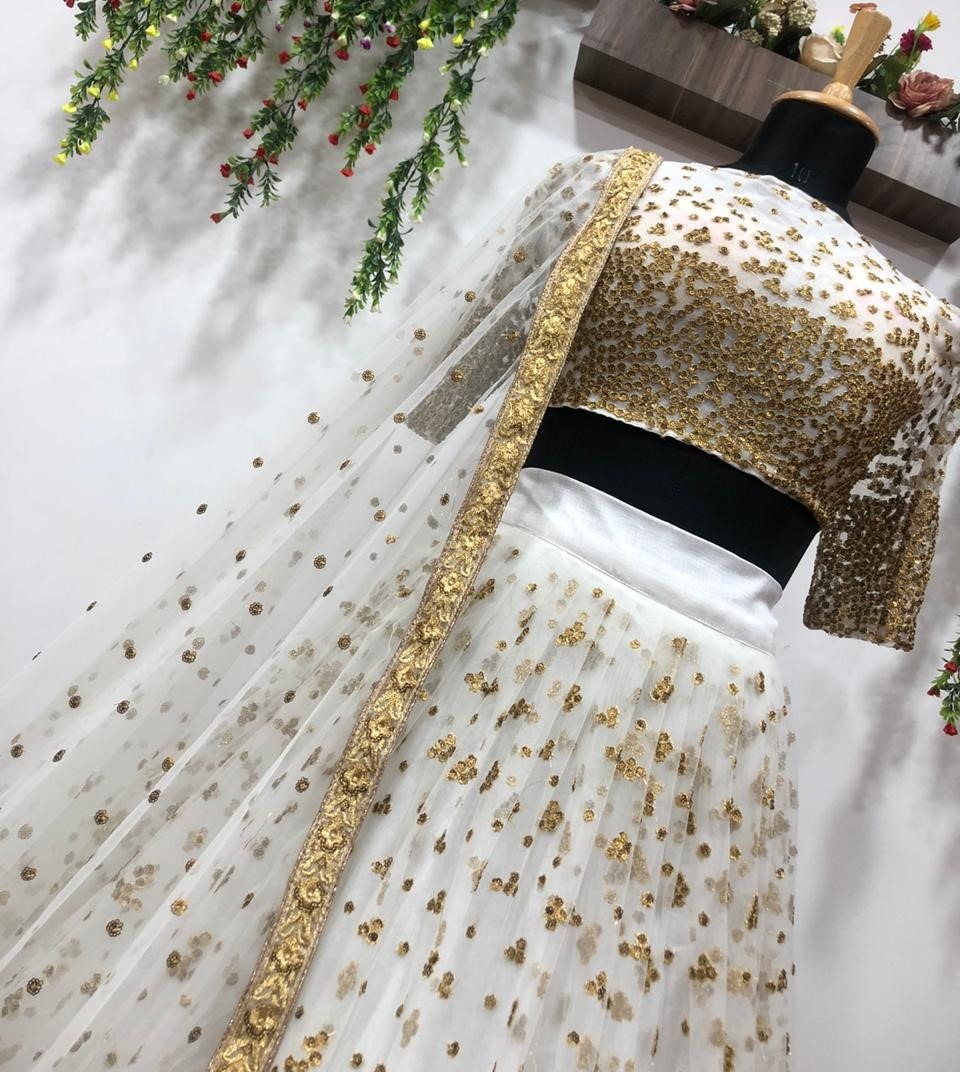 White net sequence embroidered wedding lehenga choli
