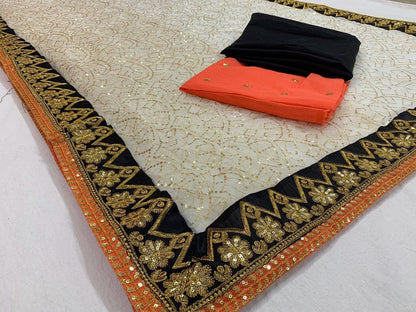 White net sequence embroidered wedding saree