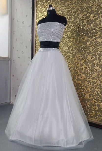 white net sequin work crop top lehenga