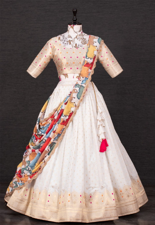 White nylon weaving silk ceremonial lehenga choli