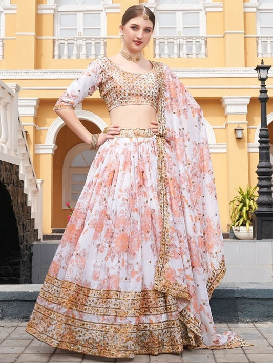 White organza heavy embroidered sequence work wedding lehenga choli