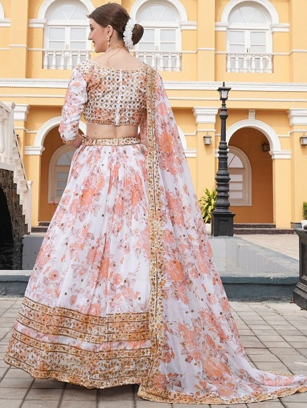 White organza heavy embroidered sequence work wedding lehenga choli