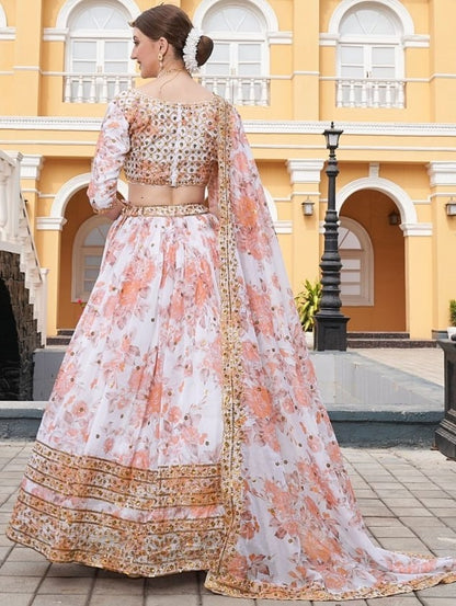 White organza heavy embroidered sequence work wedding lehenga choli