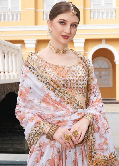 White organza heavy embroidered sequence work wedding lehenga choli