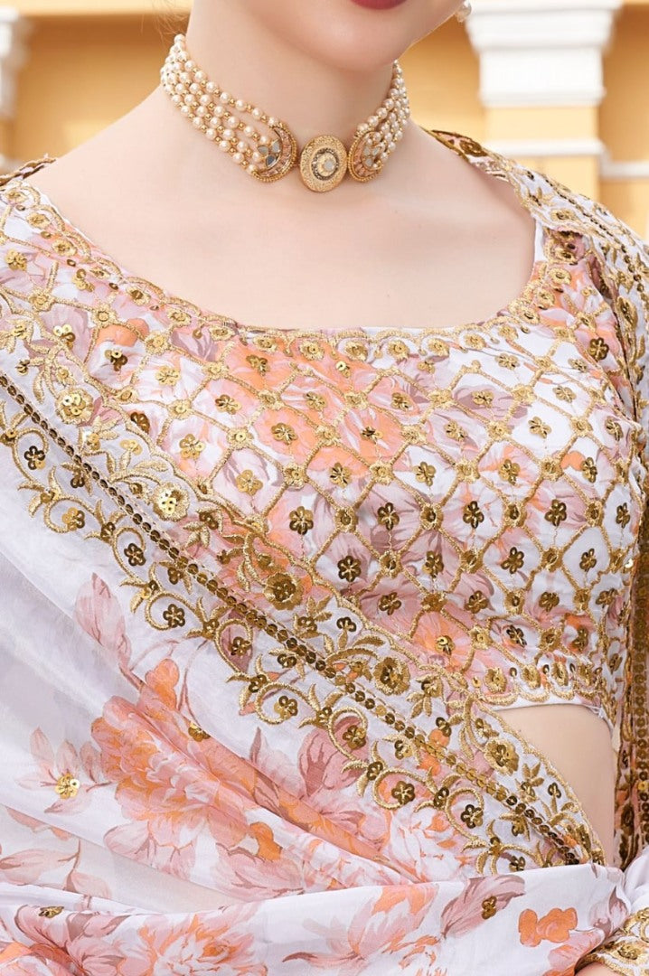 White organza heavy embroidered sequence work wedding lehenga choli