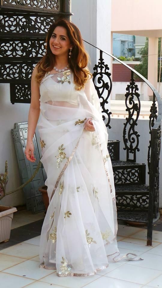 white organza sequence worked beautiful saree