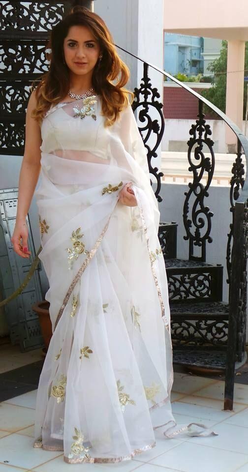 white organza sequence worked beautiful saree