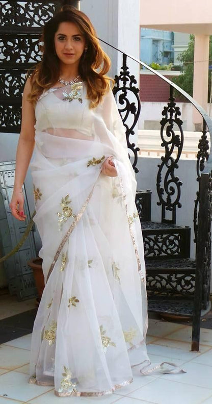 white organza sequence worked beautiful saree