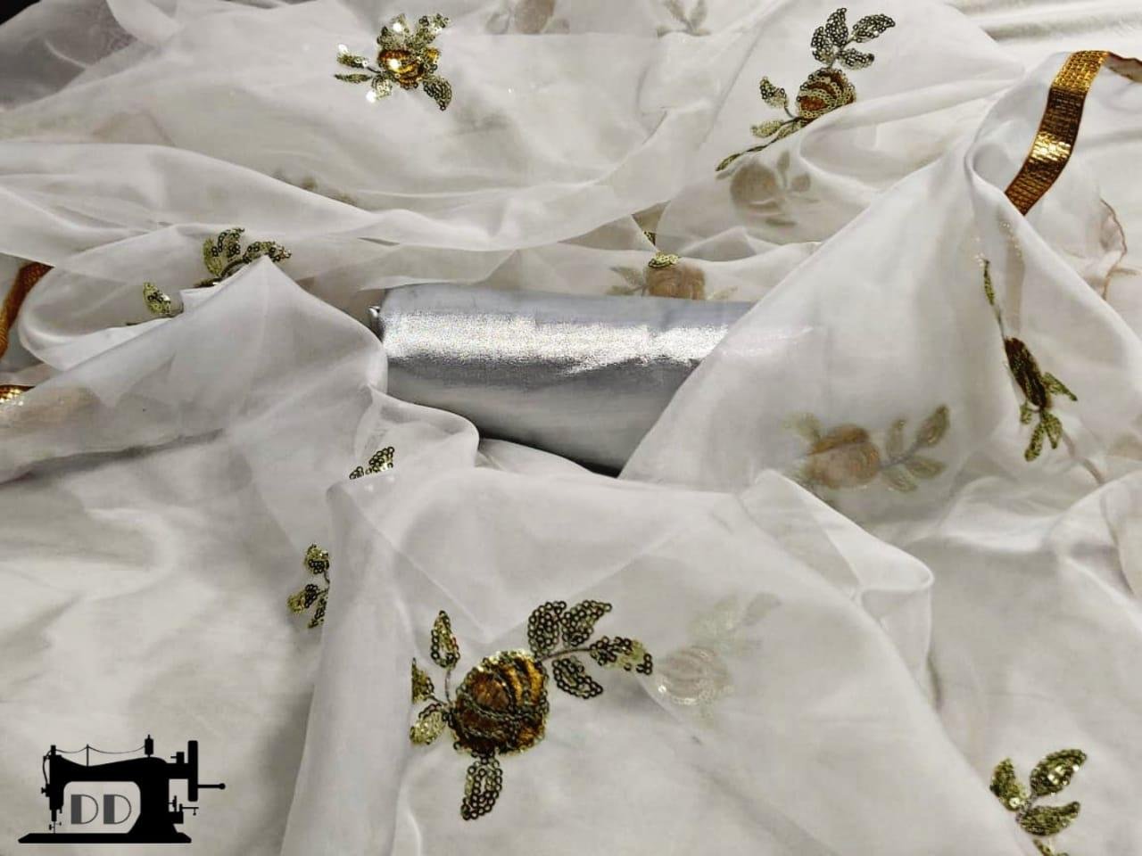 white organza sequence worked beautiful saree