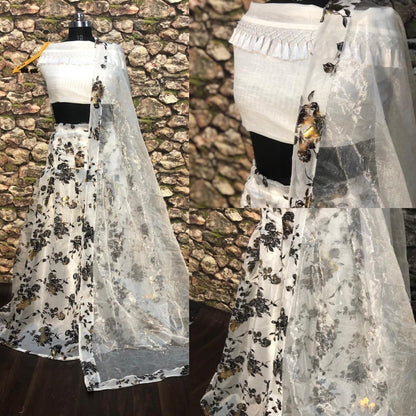 white orgenza silk foil printed ceremonial lehenga choli