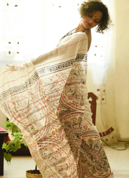 White original linen border and digital printed work banglori saree