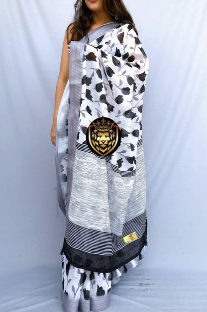 White original linen border and digital printed work banglori saree