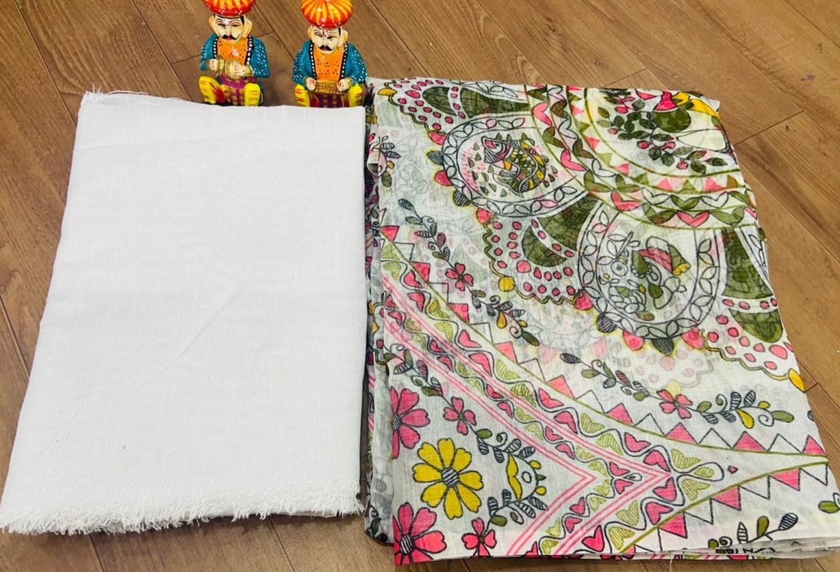 White original linen border and digital printed work banglori saree