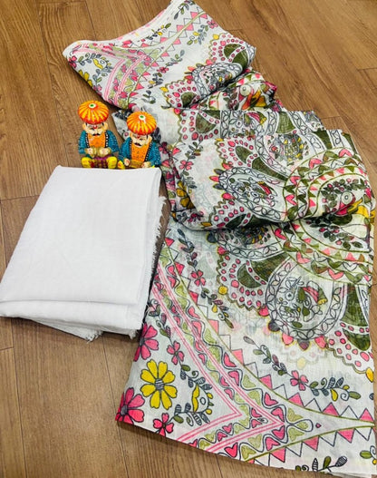 White original linen border and digital printed work banglori saree