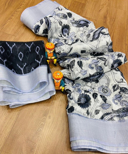 White original linen border and digital printed work banglori saree