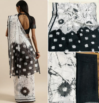 White original linen digital printed work fancy saree