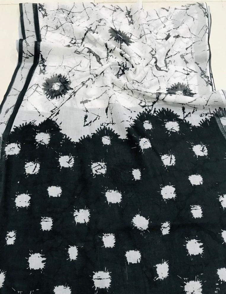 White original linen digital printed work fancy saree