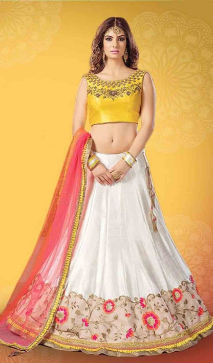 white phantom silk embroidered navratri festival wear lehenga choli