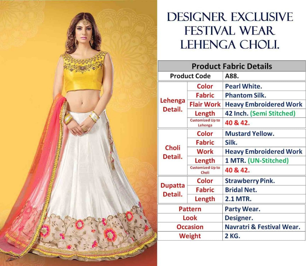 white phantom silk embroidered navratri festival wear lehenga choli