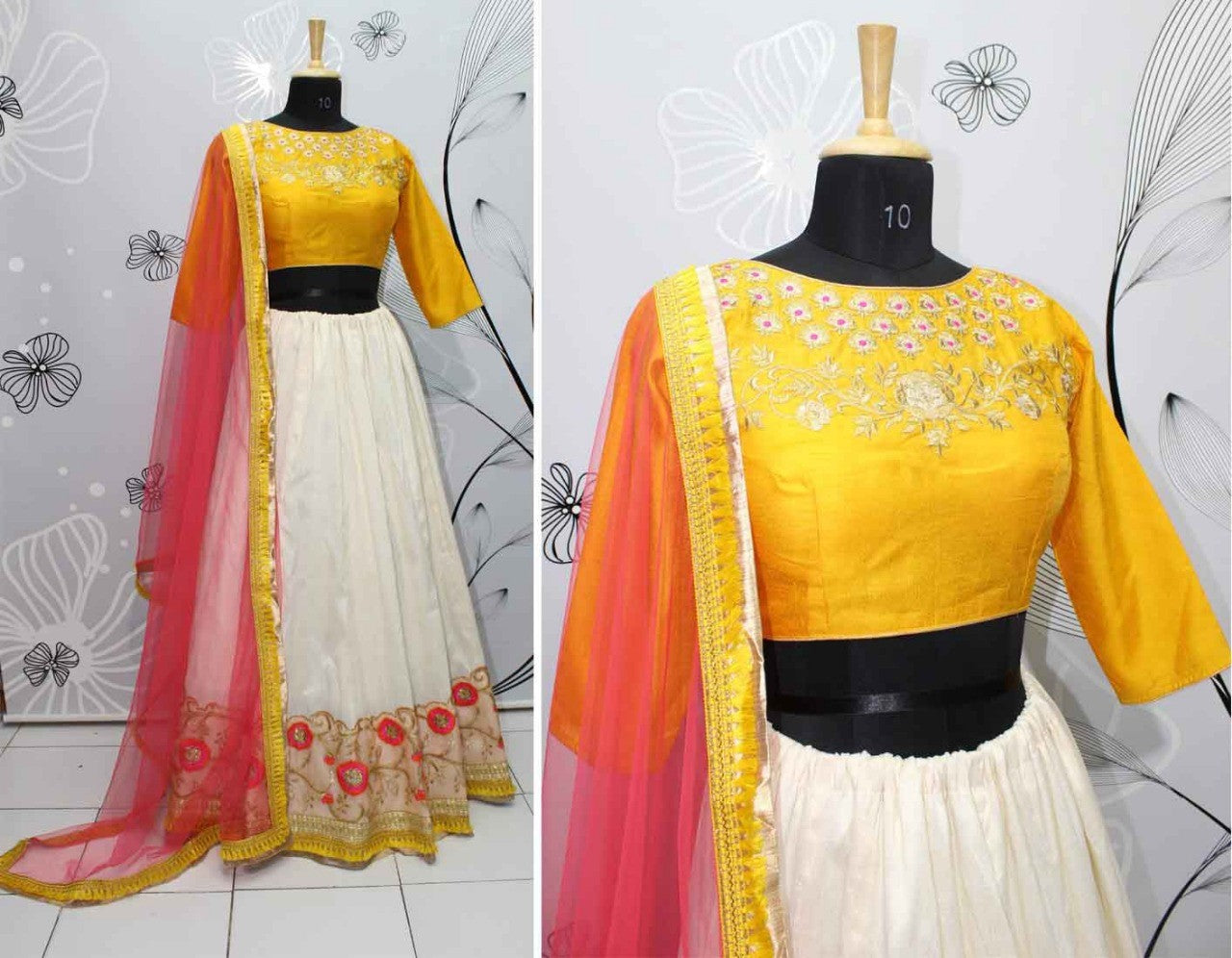 white phantom silk embroidered navratri festival wear lehenga choli