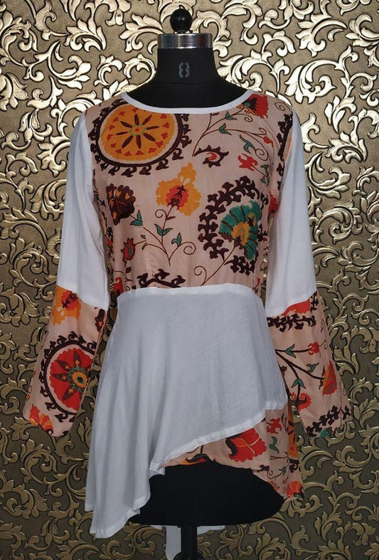 White poly rayon printed kurti