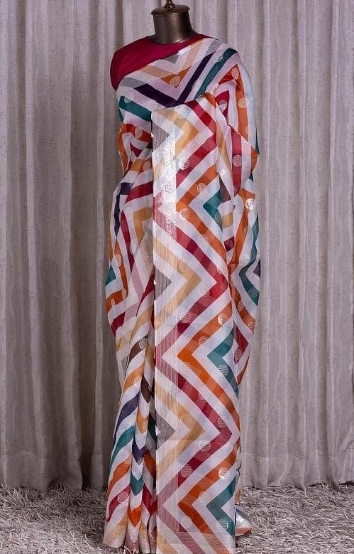 White premium german silk heavy sequence work saree