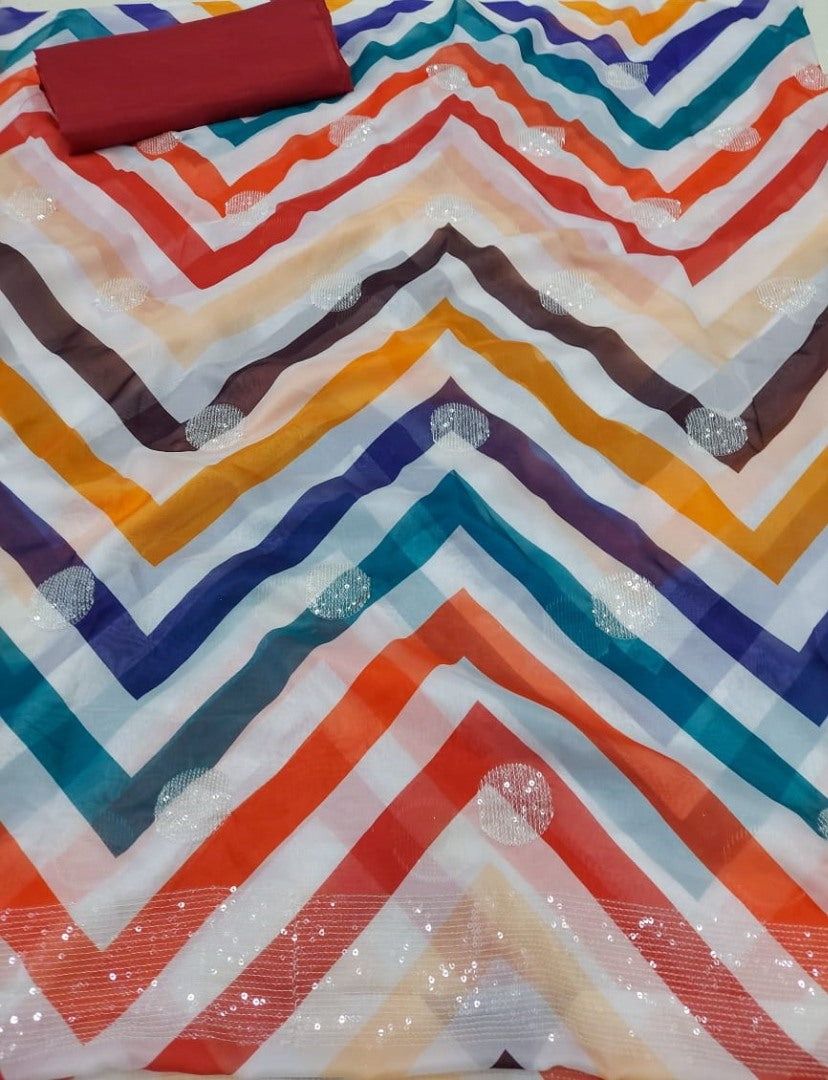 White premium german silk heavy sequence work saree