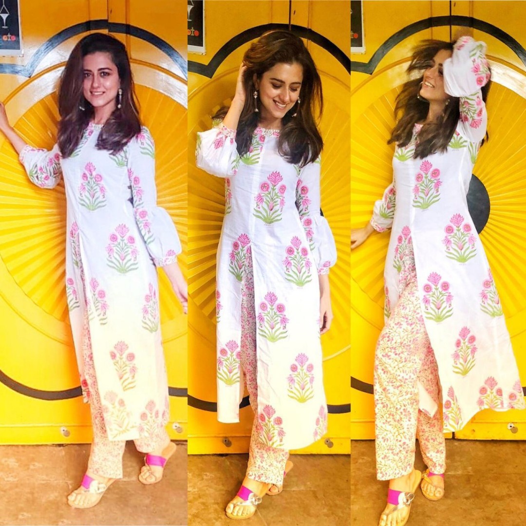 white printed chanderi cotton plazzo kurti