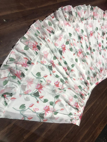 white printed georgette indowestern lehenga with shrug