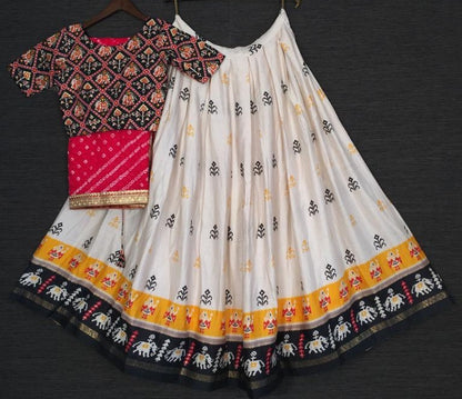 White pure cotton foil and digital printed party wear lehenga choli