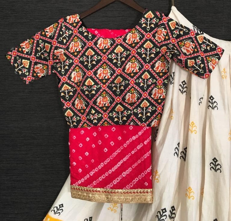 White pure cotton foil and digital printed party wear lehenga choli