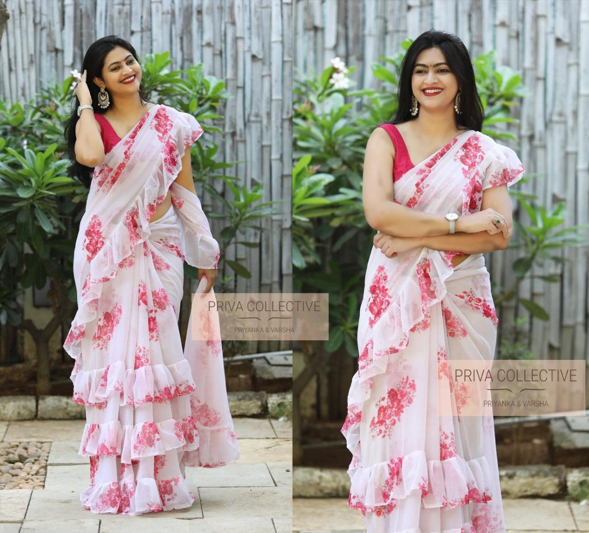 white pure georgette floral printed regular wear saree