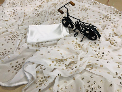 White pure georgette mukesh work designer saree