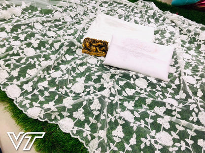 White pure net multy thread heavy ceremonial saree