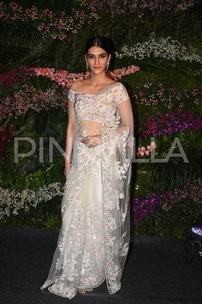 White pure net with multy stone work heavy bollywood style designer saree