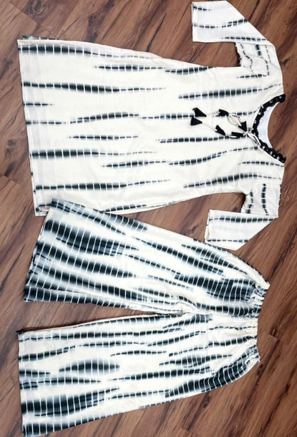 White rayon cotton digital printed top with plazo