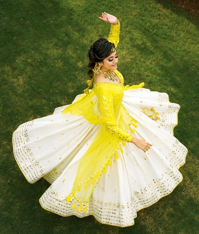 White rayon cotton fancy embroidery work ceremonial lehenga