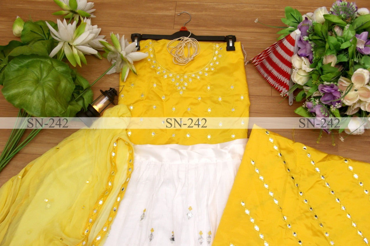 White rayon cotton fancy embroidery work ceremonial lehenga